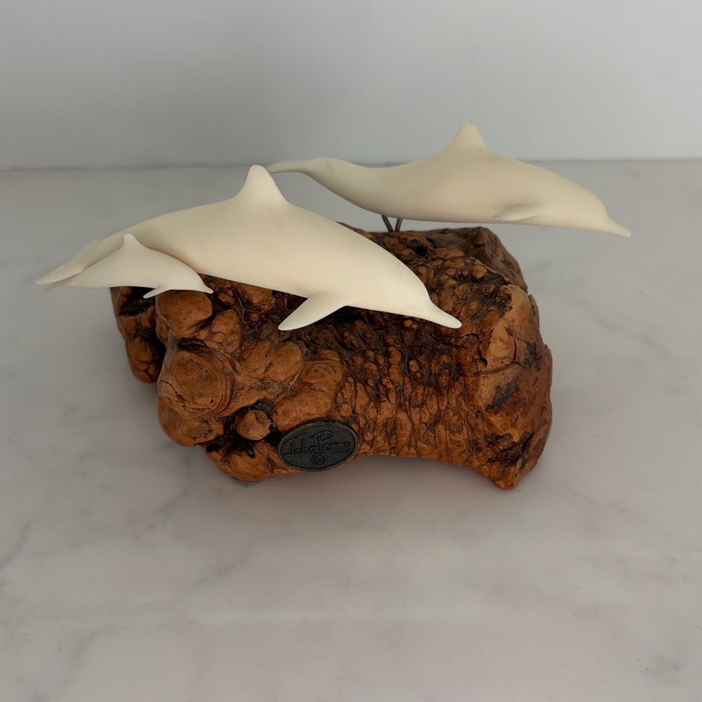 JOHN PERRY White Dolphin Family Sculpture
